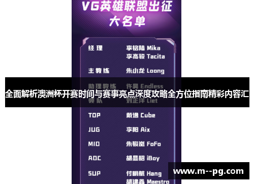 全面解析澳洲杯开赛时间与赛事亮点深度攻略全方位指南精彩内容汇